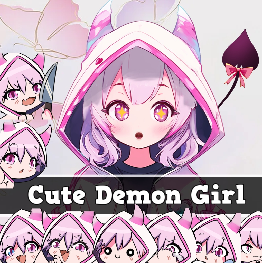 Pink Demon Girl Vtuber 2d Live2d avatar 3 Expressions 8 Free Emotes