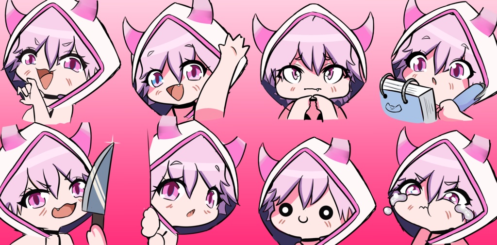Pink Demon Girl Vtuber 2d Live2d avatar 3 Expressions 8 Free Emotes