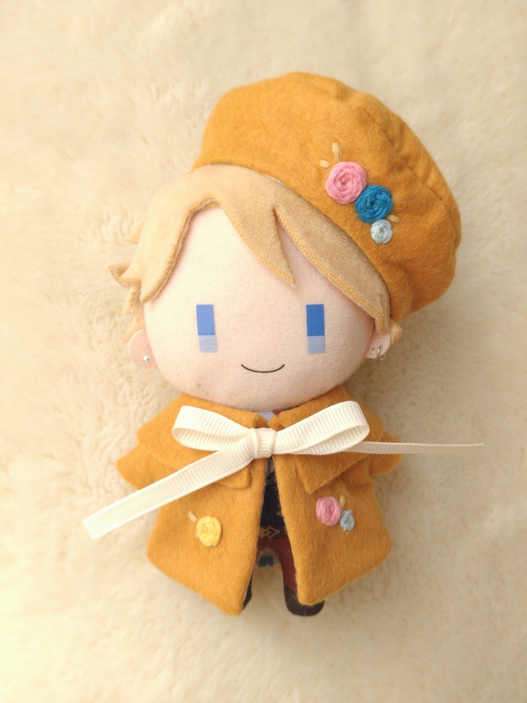 薔薇の刺繍のコートとベレー帽のセット《マスタードイエロー》