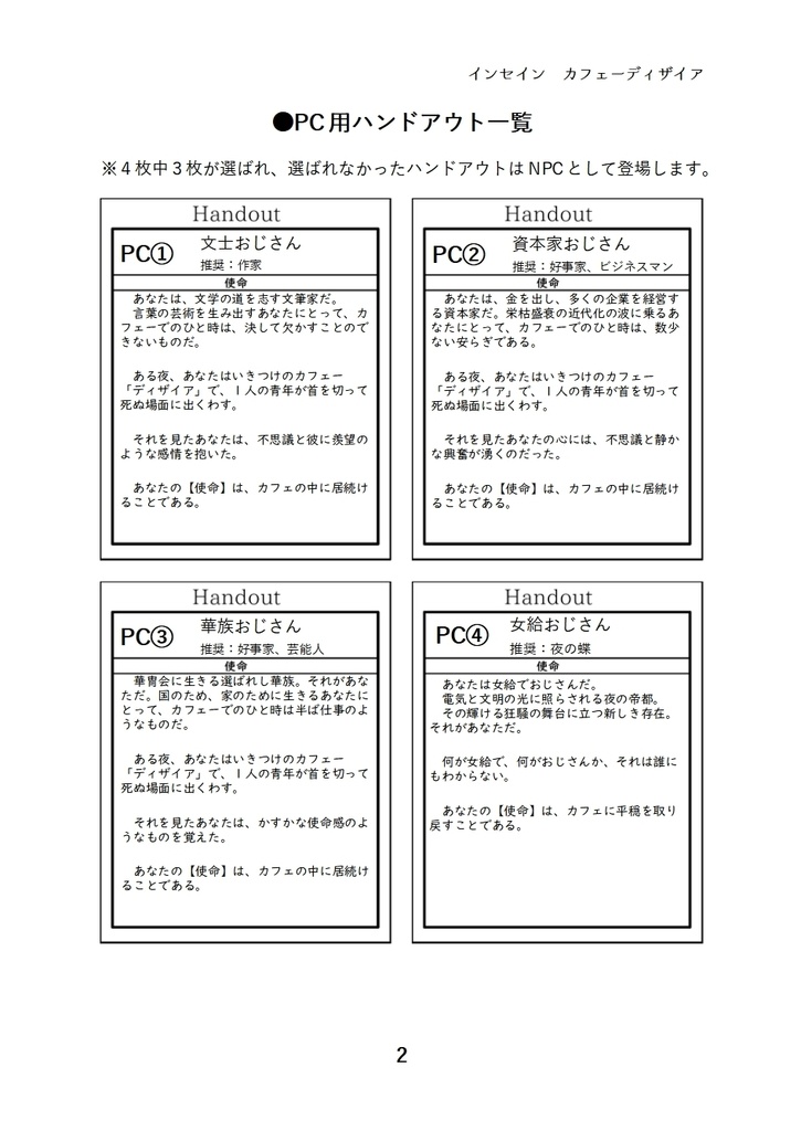 インセイン カフェーディザイア シナリオ 会長のシナリオ置き場 Booth