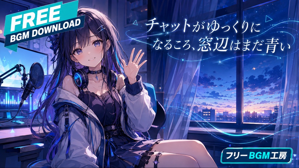 チャットがゆっくりになるころ、窓辺はまだ青い｜配信終わりの余韻を、静かな電子ポリリズムで包む夜の曲【フリーBGM / 歌あり】