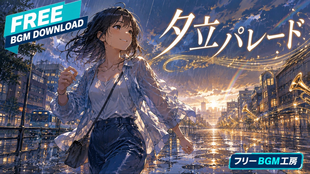 夕立パレード｜予定外の夕立を笑い飛ばし、濡れた歩幅で前へ進む一曲。【フリーBGM / 歌あり】