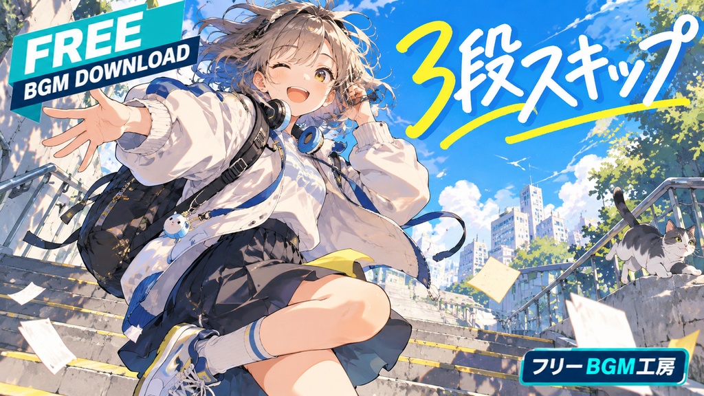 3段スキップ｜小さな失敗まで笑い飛ばして進む、軽快で愉快な一曲。【フリーBGM / 歌あり】