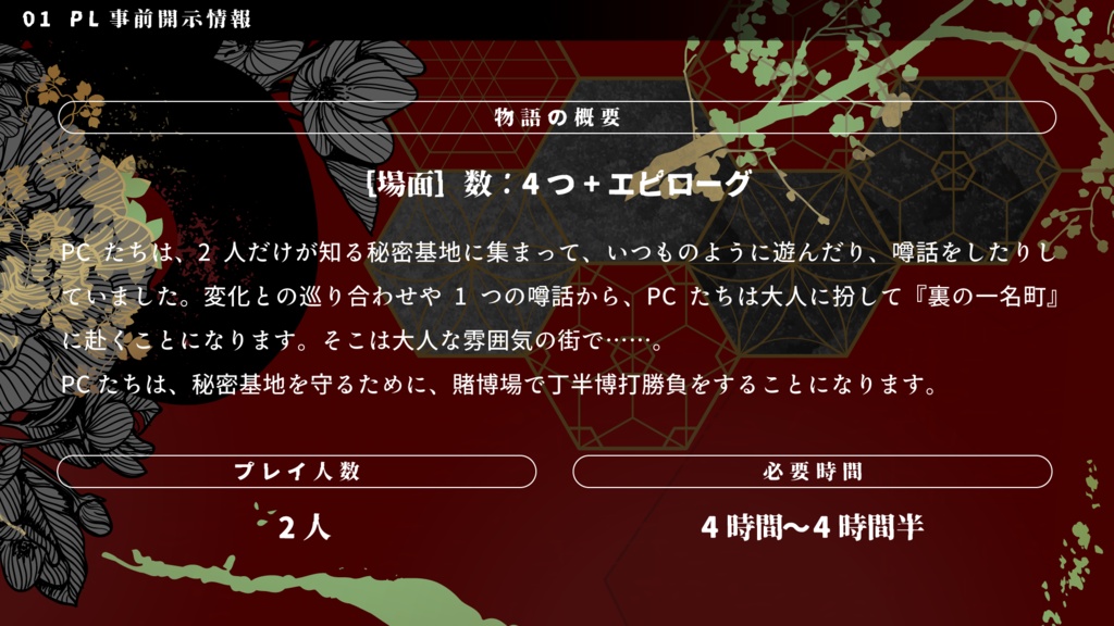 ゆうやけこやけシナリオ『リバース・シティ ~鬼が出るか!蛇が出るか!イカサマ丁半博打~』【SPLL:E219019】