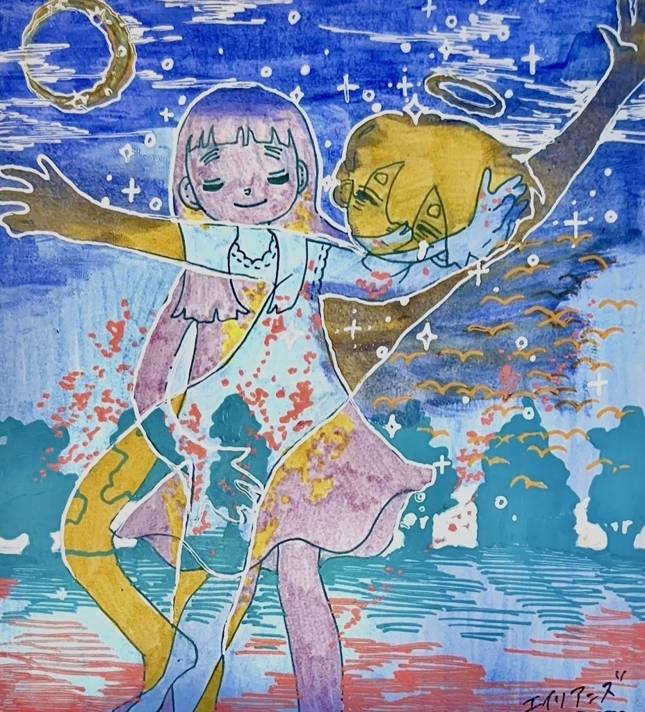 アナログイラスト 【エイリアンズ】ミニ色紙