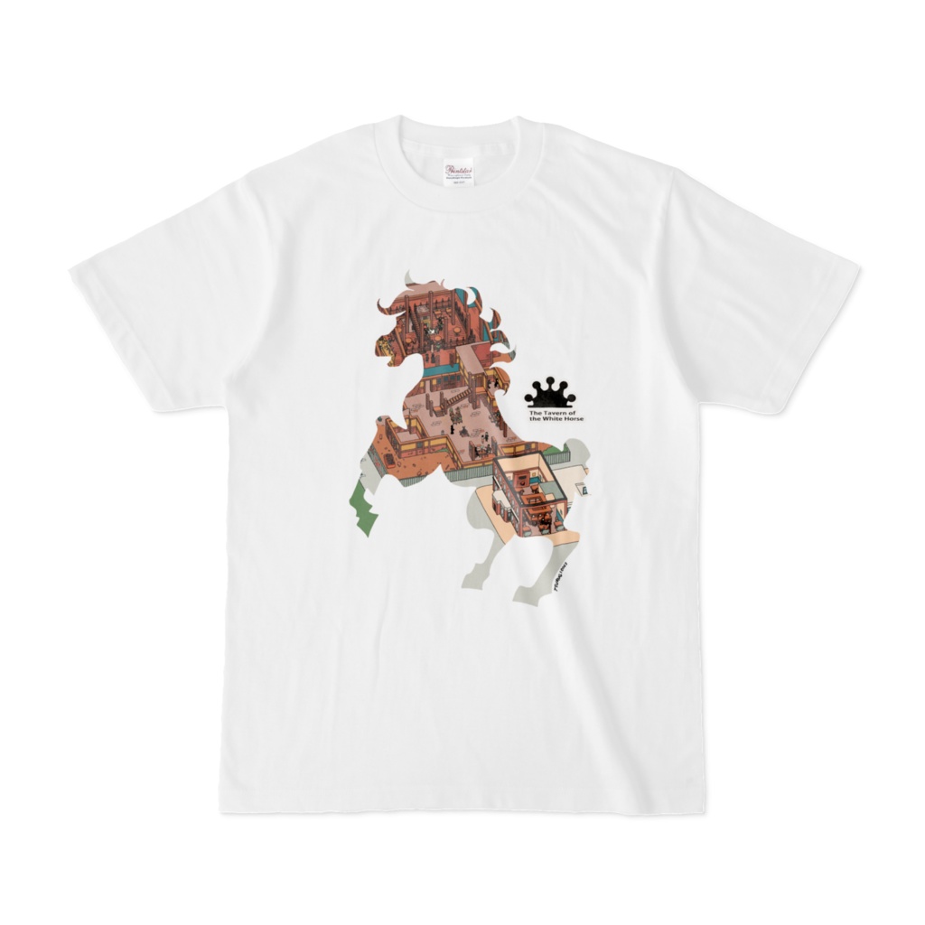 白馬の酒場絵巻風Tシャツ（ホワイト）