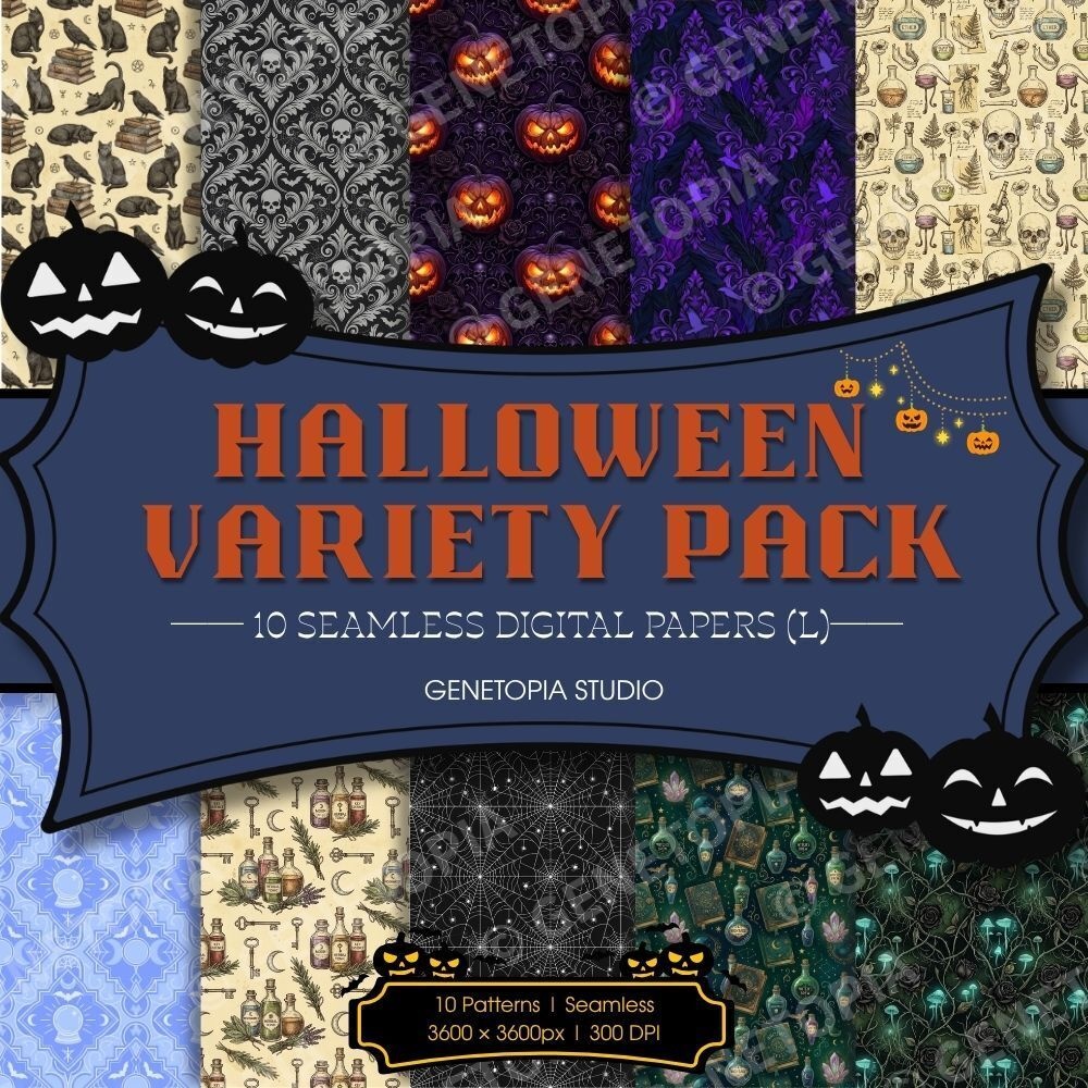 【商用OK】ハロウィン・バラエティパック 10柄 デジタルペーパー(L / S / コンプリート版・限定色おまけ付)シームレス背景素材