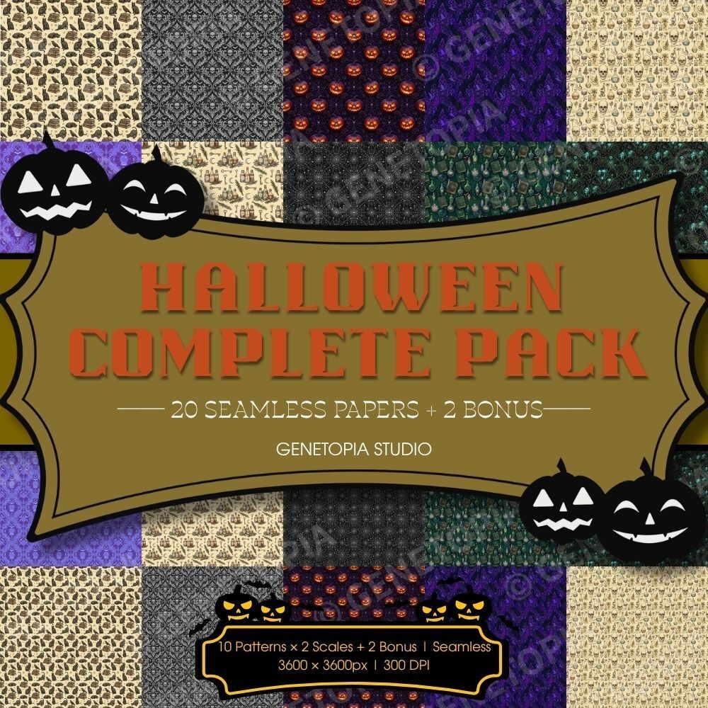 【商用OK】ハロウィン・バラエティパック 10柄 デジタルペーパー(L / S / コンプリート版・限定色おまけ付)シームレス背景素材