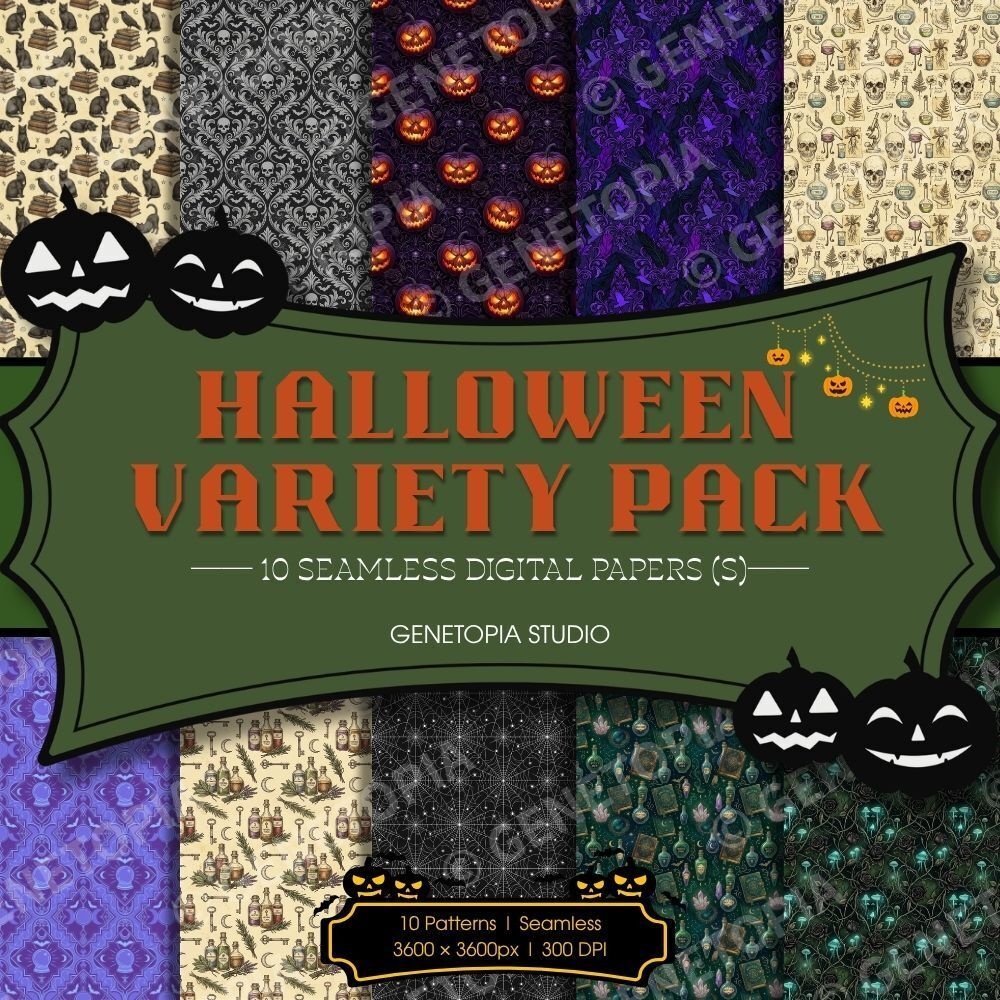 【商用OK】ハロウィン・バラエティパック 10柄 デジタルペーパー(L / S / コンプリート版・限定色おまけ付)シームレス背景素材