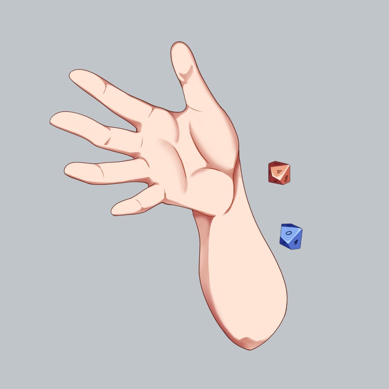 10面ダイスをふる手の素材：高解像度版＆商用利用権