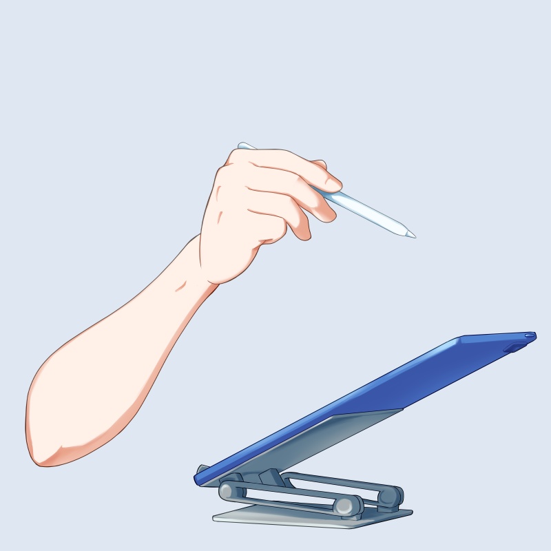 ペンを持つ手とタブレットの素材：高解像度版＆商用利用権