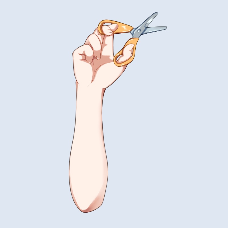 はさみを持った手の素材：高解像度版＆商用利用権