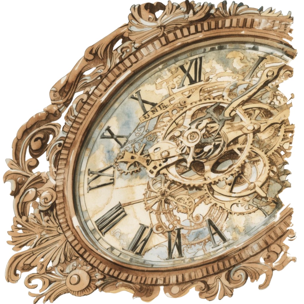 水彩画アンティーク時計のクリップアート素材13点セット|PNG背景透過