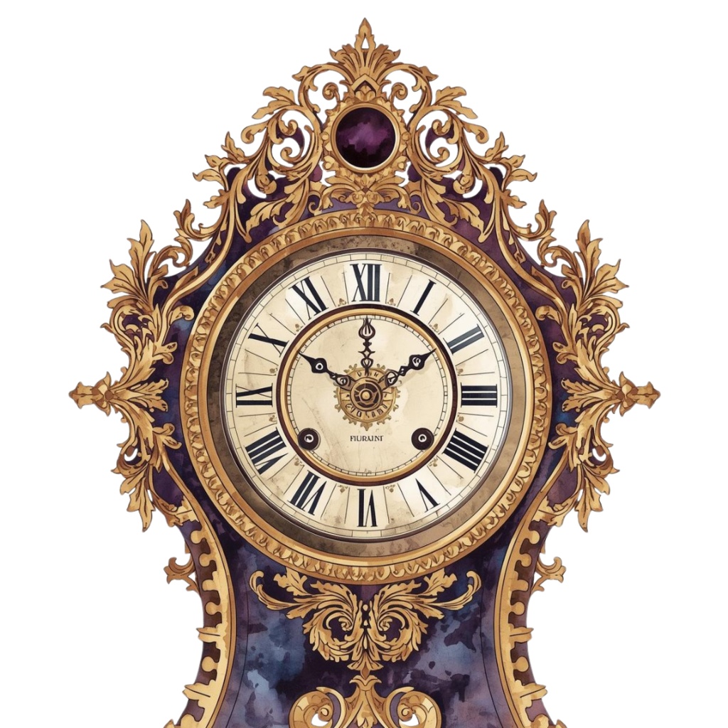 水彩画アンティーク時計のクリップアート素材13点セット|PNG背景透過