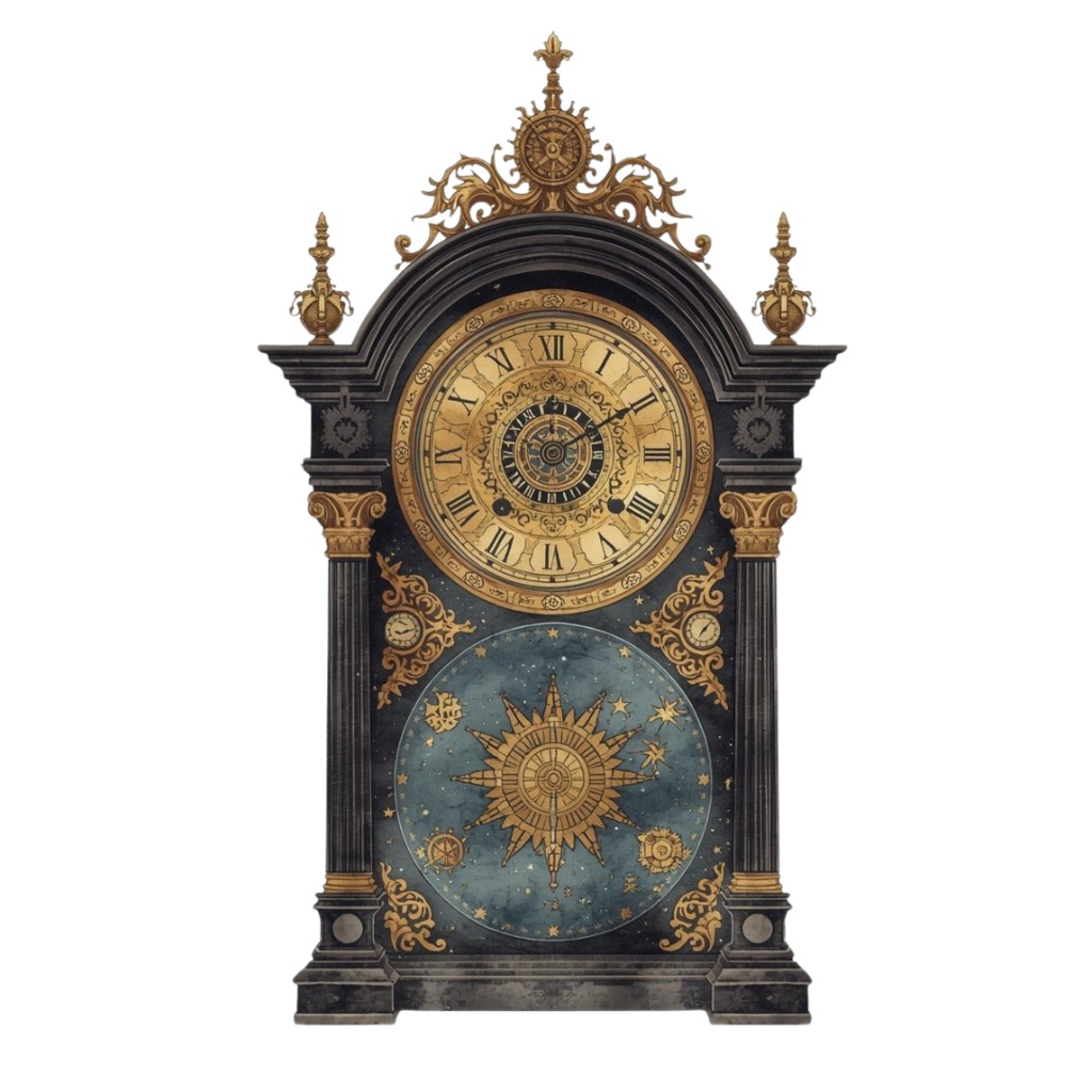 水彩画アンティーク時計のクリップアート素材13点セット|PNG背景透過