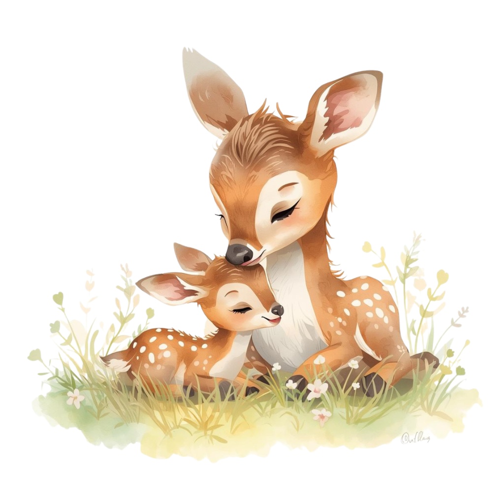 ふんわり可愛い動物親子の水彩画クリップアート素材12点セット|PNG背景透過