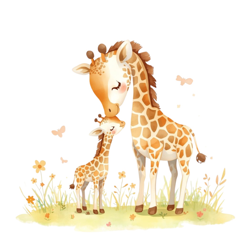 ふんわり可愛い動物親子の水彩画クリップアート素材12点セット|PNG背景透過