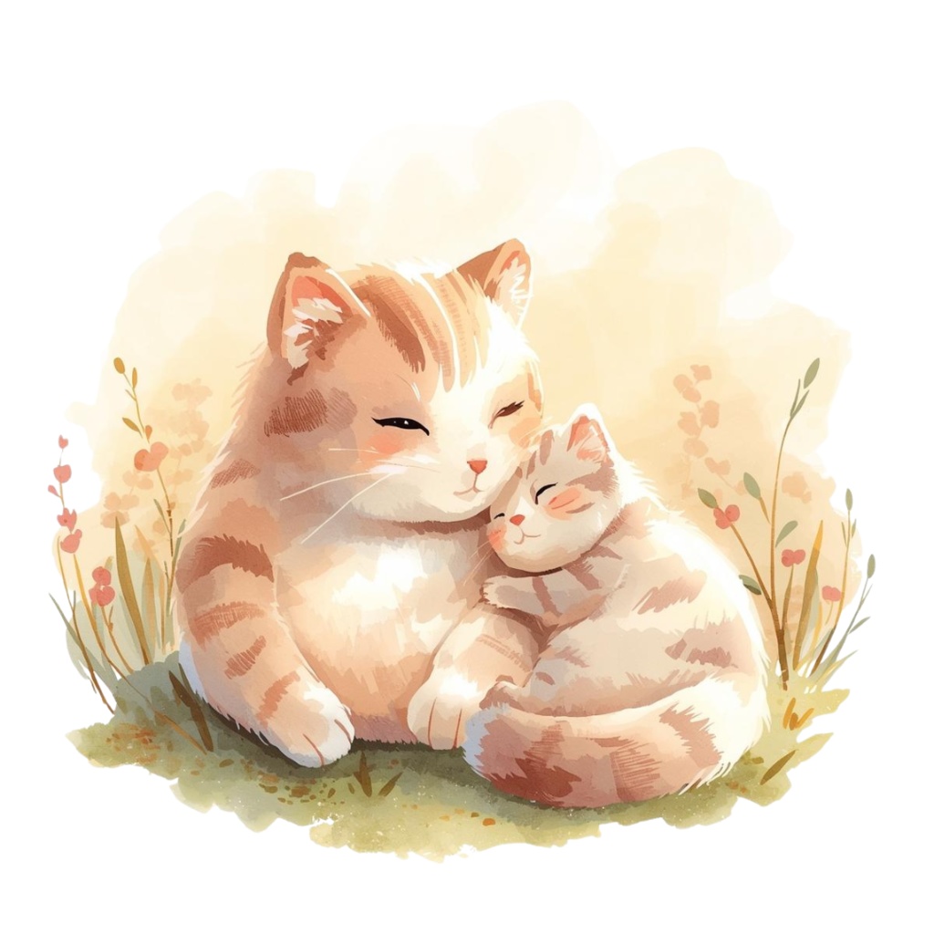 ふんわり可愛い動物親子の水彩画クリップアート素材12点セット|PNG背景透過