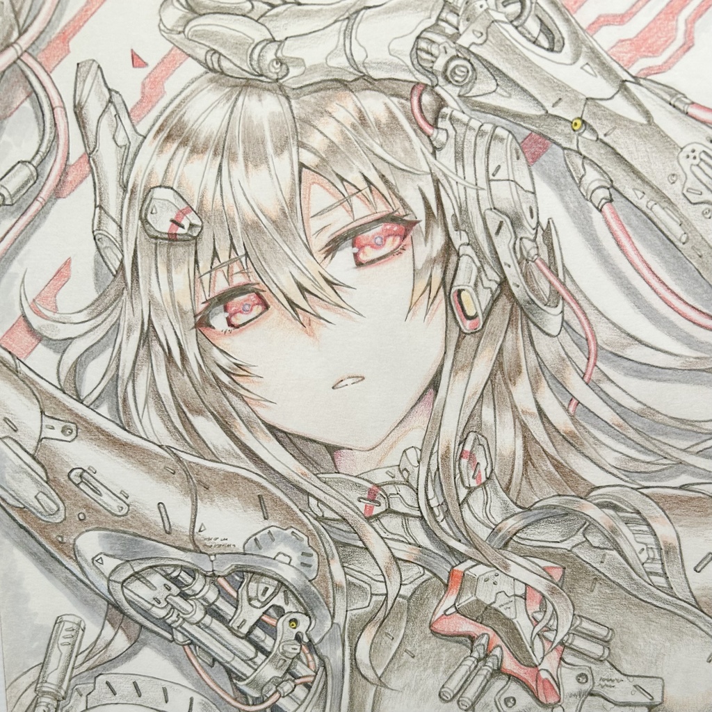 【オークション中・1点限定】メカ少女 直筆イラスト『充電中』