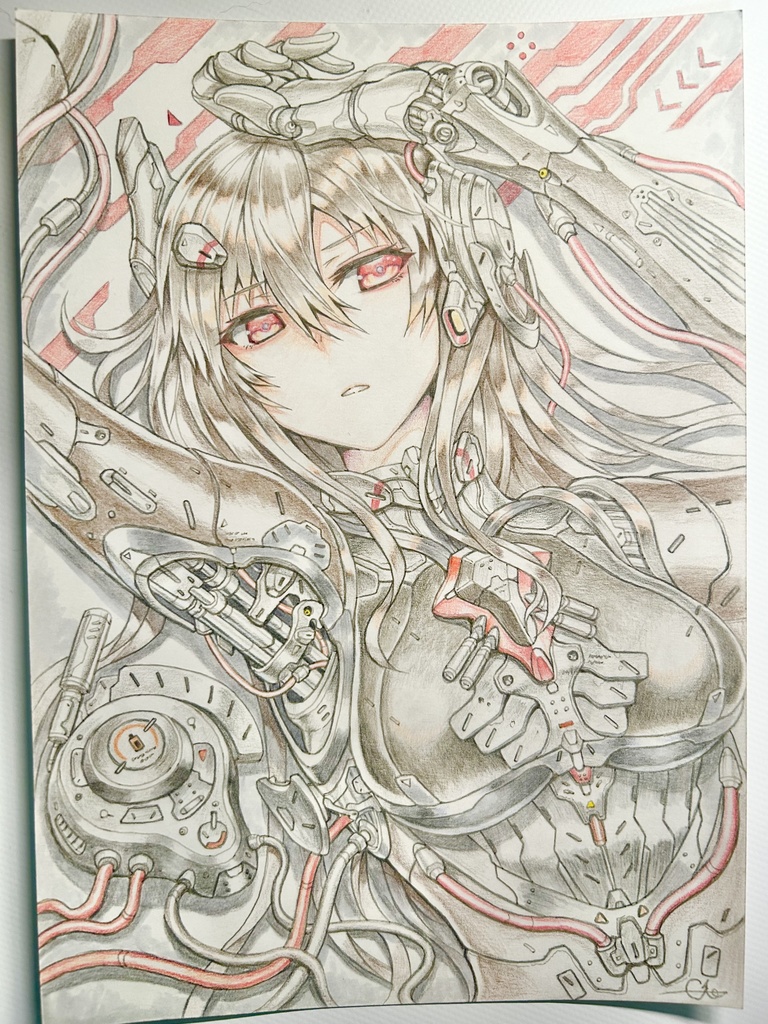 【オークション中・1点限定】メカ少女 直筆イラスト『充電中』