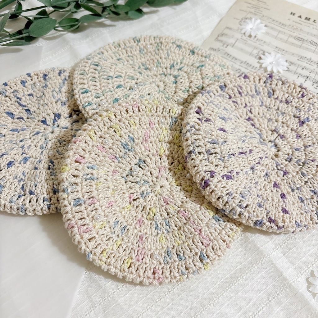 パールビーズのベレー帽