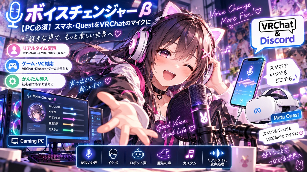 ボイスチェンジャー β【PC必須】スマホ・QuestをVRChatのマイクに