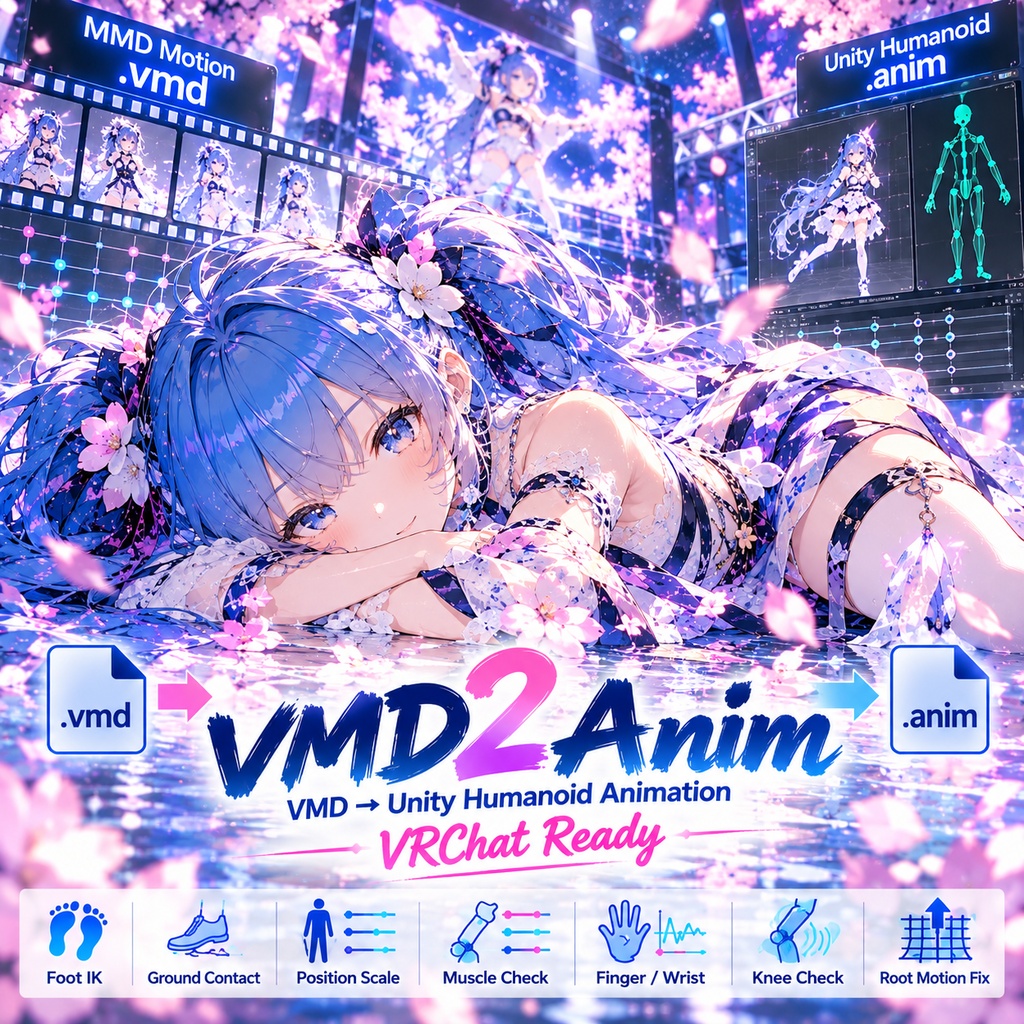 VMD2Anim MMDモーション(.vmd)をUnity Humanoidの.animへ変換・診断 VRChat対応