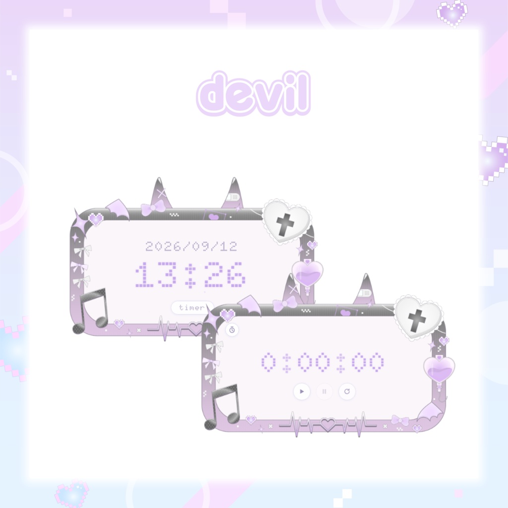 【OBS用】Angel/Devil カスタムクロック|カウントアップタイマー付き【配信素材】