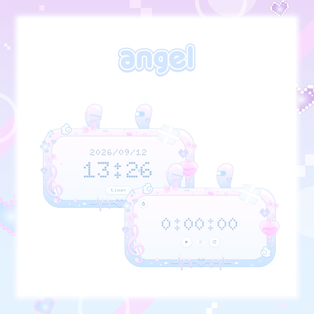【OBS用】Angel/Devil カスタムクロック|カウントアップタイマー付き【配信素材】