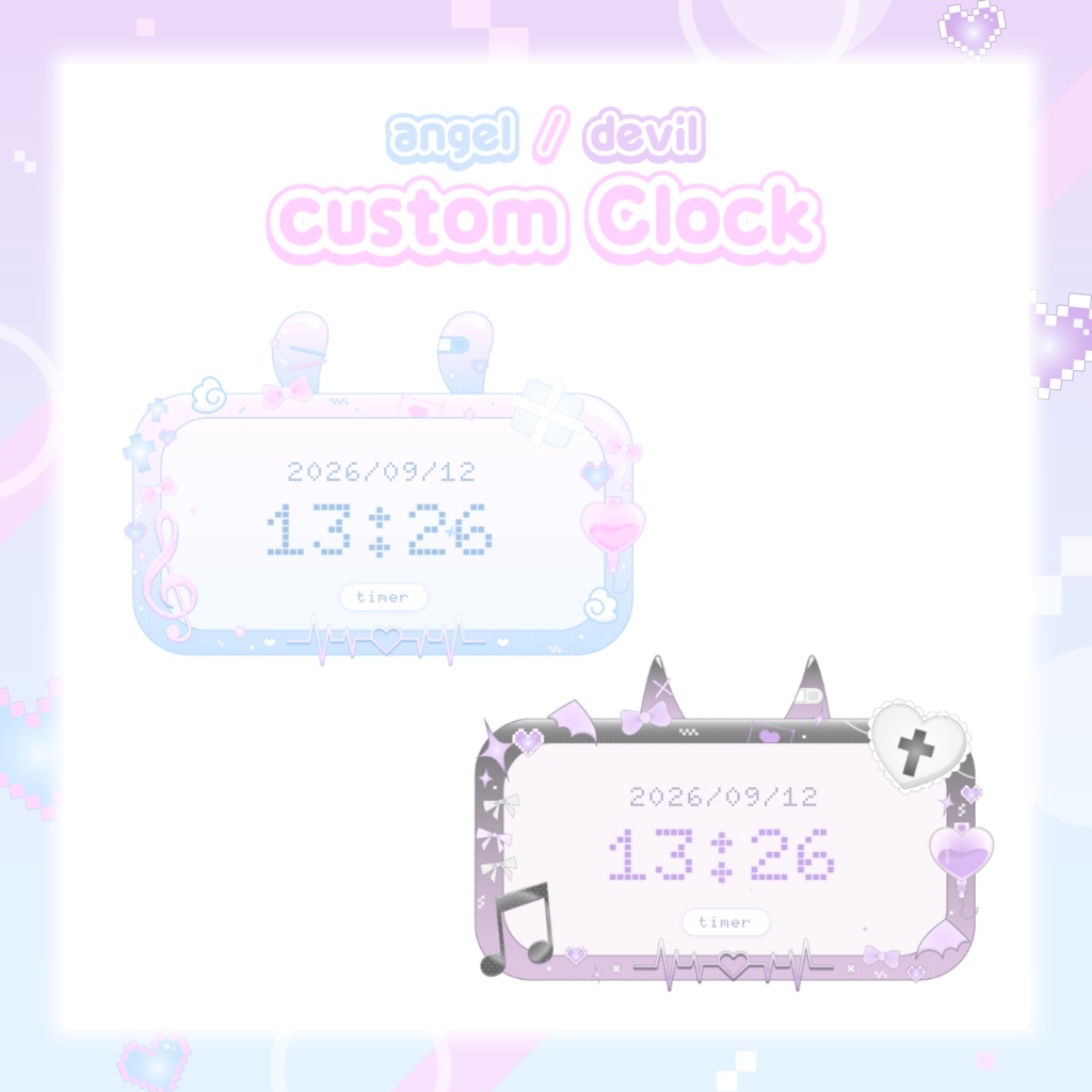 【OBS用】Angel/Devil カスタムクロック｜カウントアップタイマー付き【配信素材】
