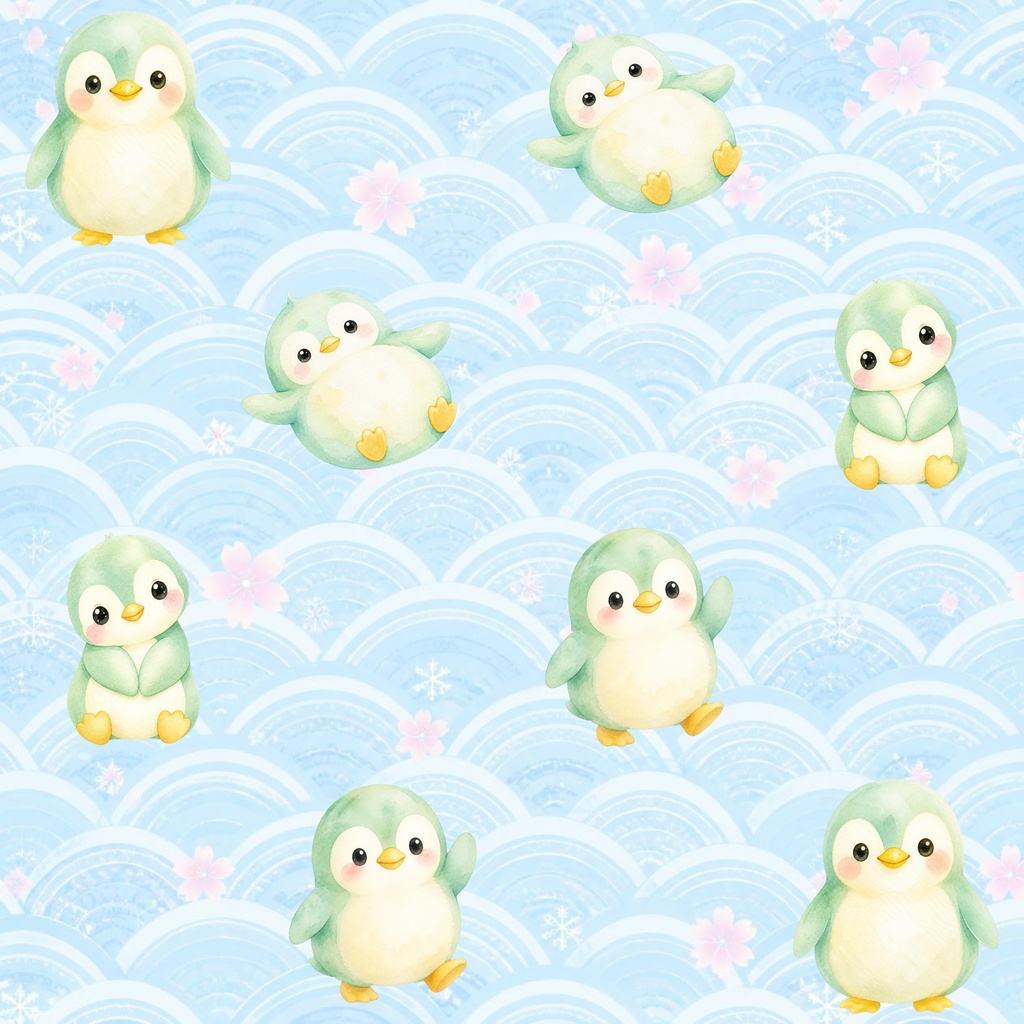 和柄と緑色のペンギン