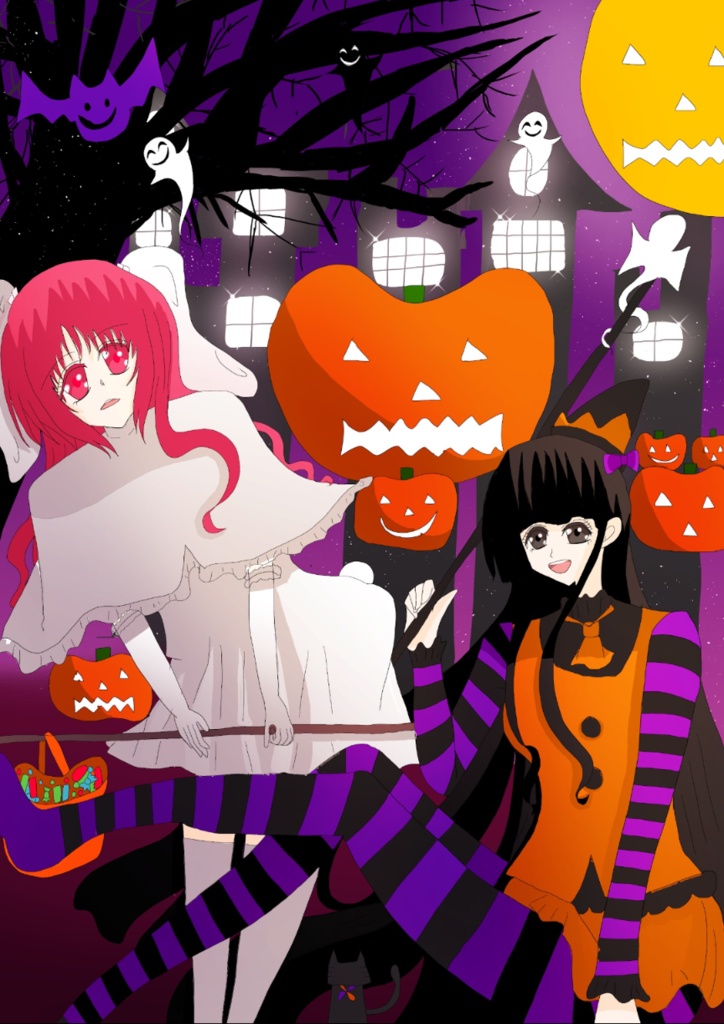 ハロウィン・ゴーストパーテイオリジナルイラストポストカード