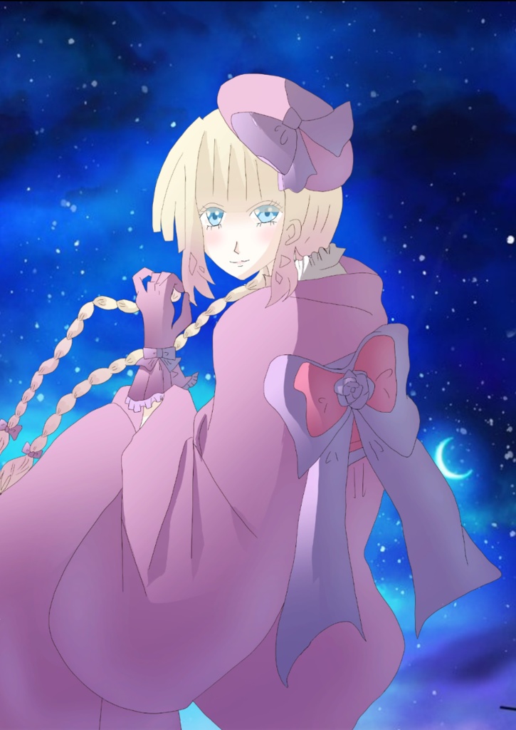 月夜の夢見る少女オリジナルイラストポストカード