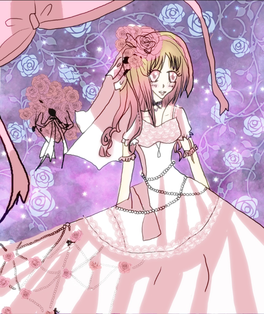 薔薇色の夢見る花嫁オリジナルイラストポストカード