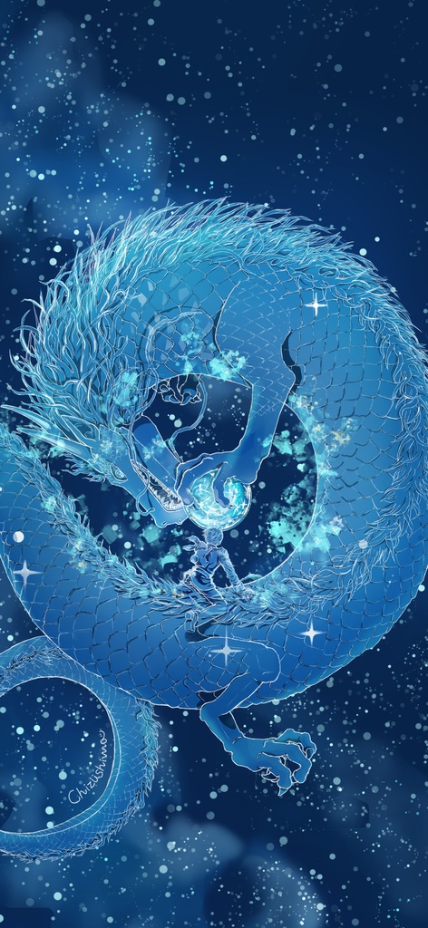 【スマホ壁紙】願いを叶える白龍と宝珠✧（ロック（朝）＆ホーム（夜）2枚セット）