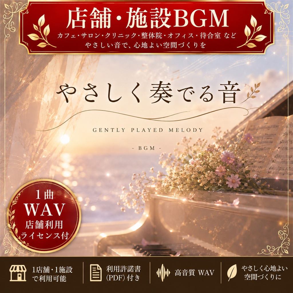 【店舗・施設BGM】やさしく奏でる音｜1曲・WAV｜店舗利用ライセンス付