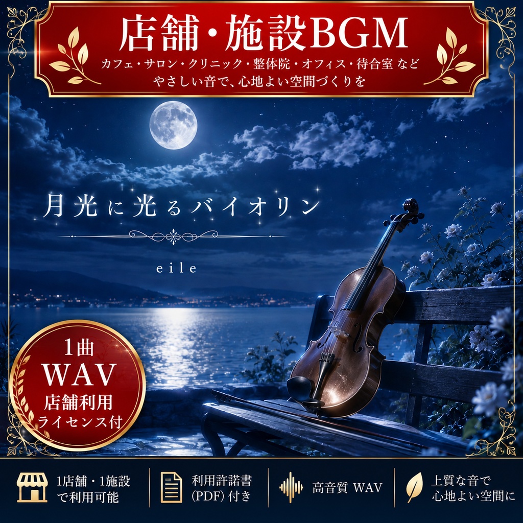 【店舗・施設BGM】月光に光るバイオリン|1曲・WAV|店舗利用ライセンス付