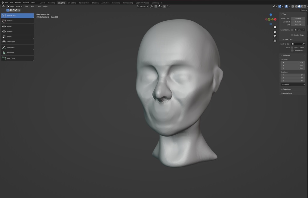 3Dモデル　頭部ベース素材（スカルプト練習用）blenderファイル