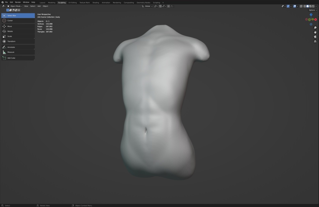 3Dモデル 胴体ベース素材（middle版・胸なし）blenderファイル