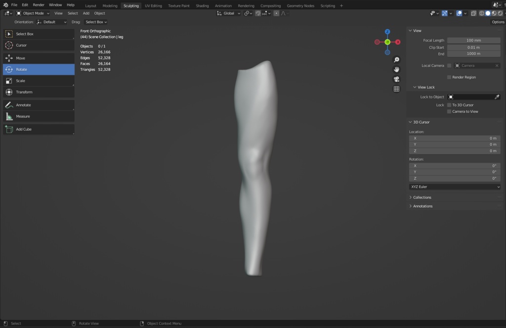 3Dモデル　左脚ベース素材（スカルプト練習用）blenderファイル