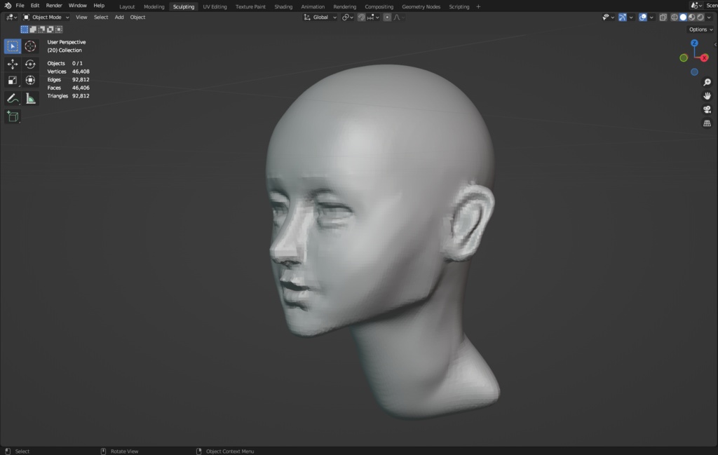 3Dモデル　頭部スカルプトサンプル （目穴アリ・ナシ）blenderファイル