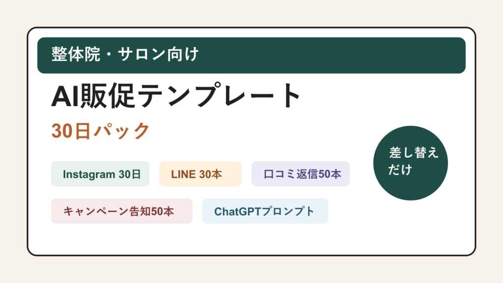整体院・サロン向け AI販促テンプレート30日パック