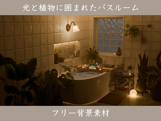 【フリー】バスルーム|柔らかな光と植物に囲まれたバスタイム