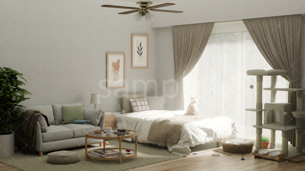 【猫と暮らす部屋】猫要素あり/なし差分静止画セット