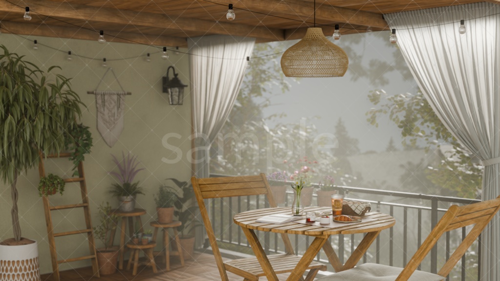 【4枚セット】ベランダのある暮らし|朝・夕(橙/紫)・夜の差分背景