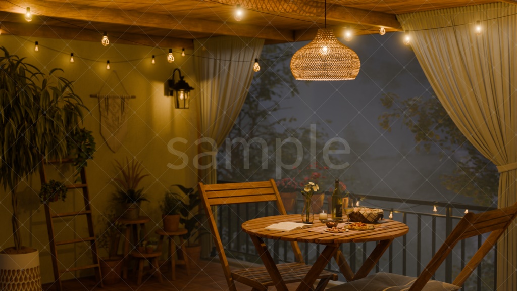 【4枚セット】ベランダのある暮らし|朝・夕(橙/紫)・夜の差分背景