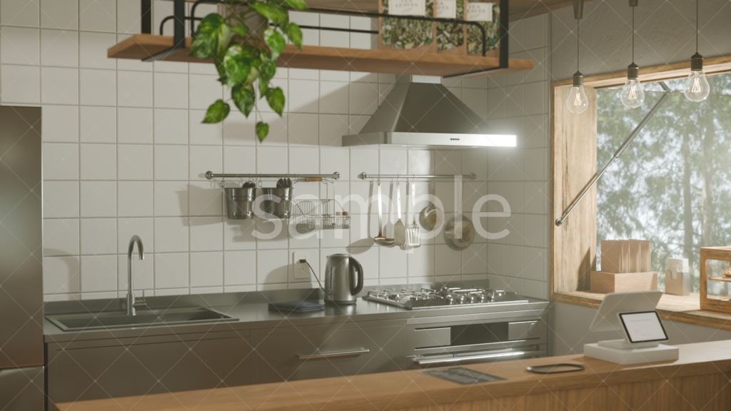 木漏れ日が差し込むティーハウス|外観+内観差分セット(3D背景素材)