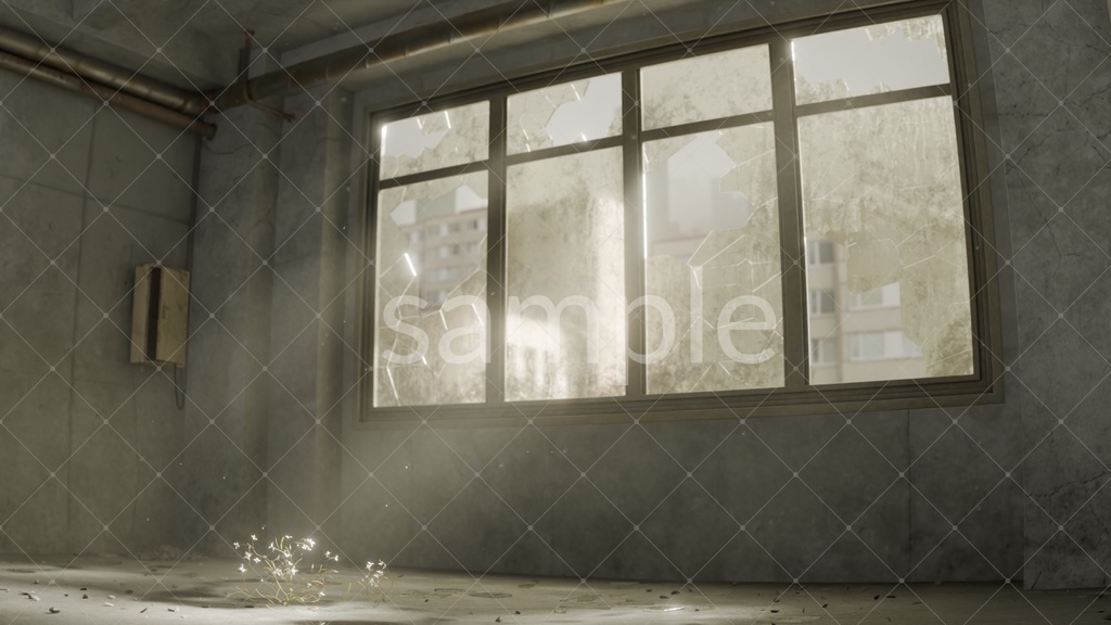 3D背景素材|廃墟に咲く花(ループ動画+静止画2サイズ)