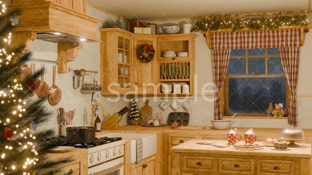 クリスマスのカントリーキッチン(3D背景素材)