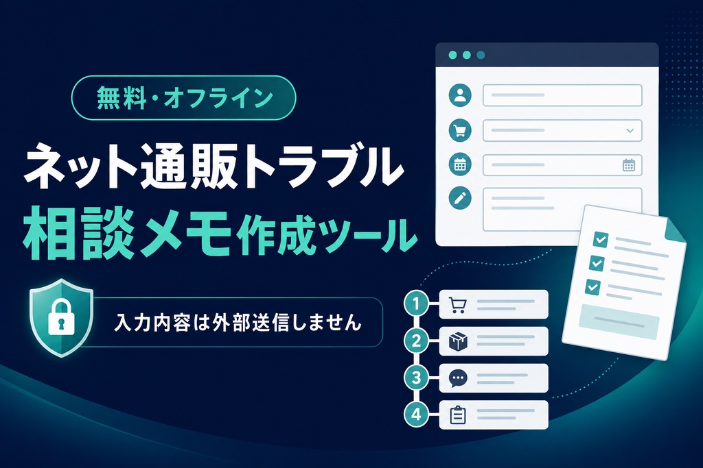 ネット通販トラブル相談メモ作成ツール【無料・オフライン】